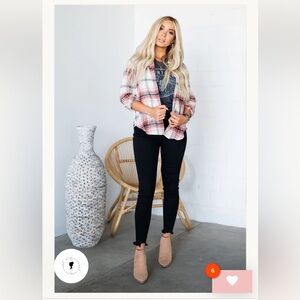 Love Tree Plaid Button Down Shirt - Pink and White